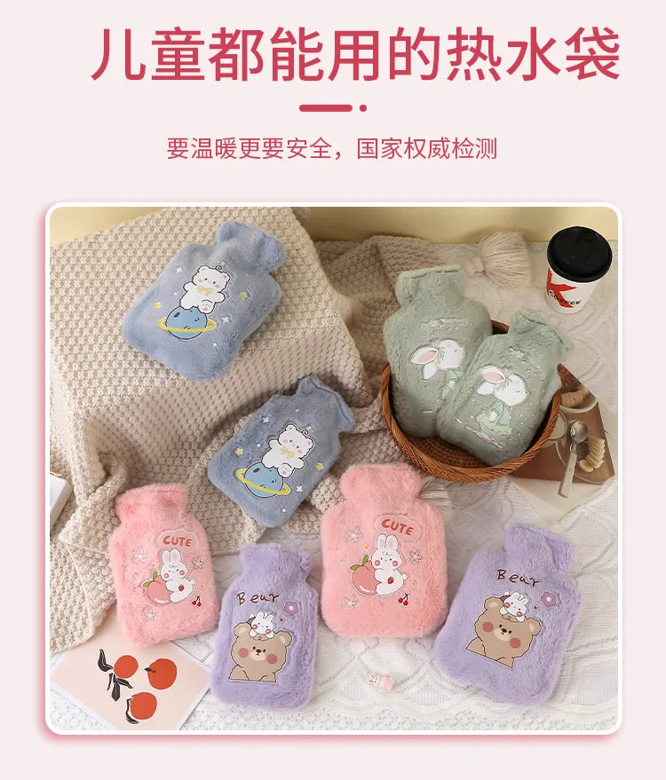 Hot Water Bag Thickened Explosion-Proof Plush Cartoon Large-Sized Warm Water Bag Botella De Agua Kawaii Water Bottle for Kids