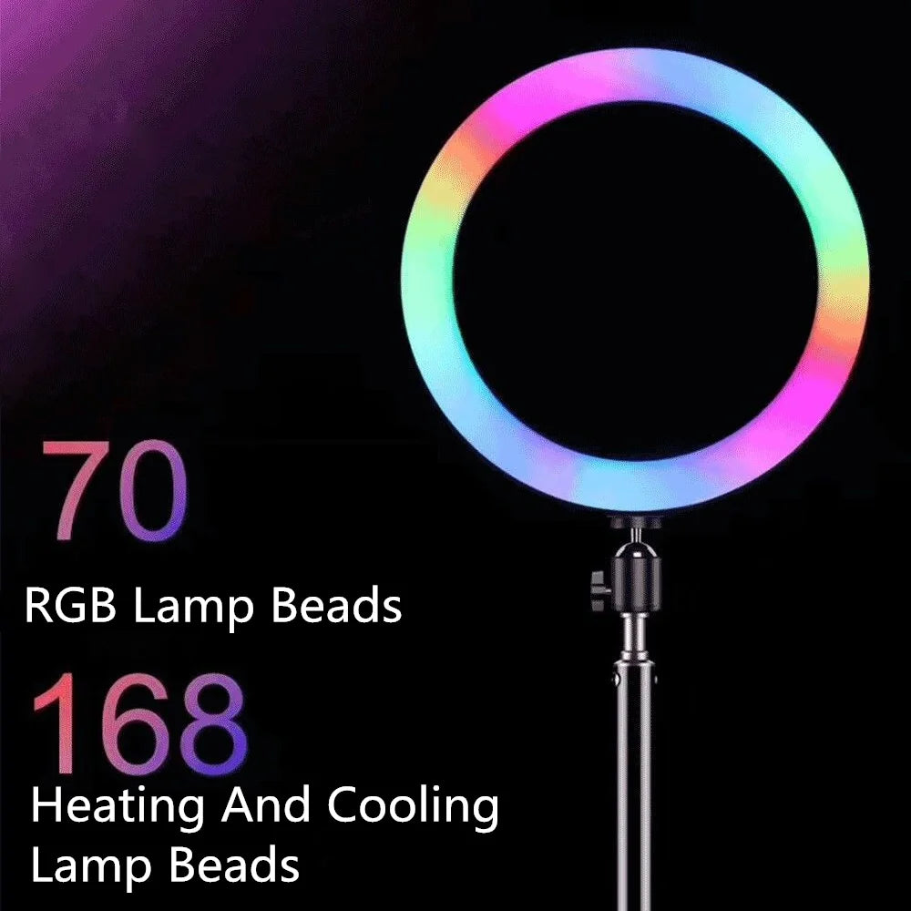 13" RGB Selfie Ring Light Tripod Stand Phone Holder Dimmable LED Ringlight for Live Stream/Makeup/YouTube/Photography
