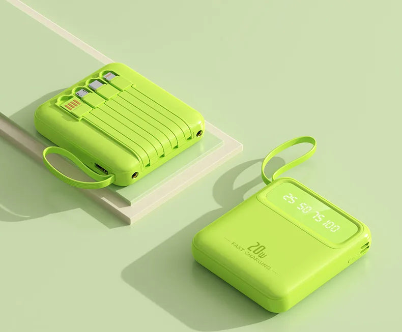 20000mAh 10000mAh Power Bank Built-in Cable Phone External Battery Powerbank Charger for Xiaomi Poco iPhone Samsung iPad