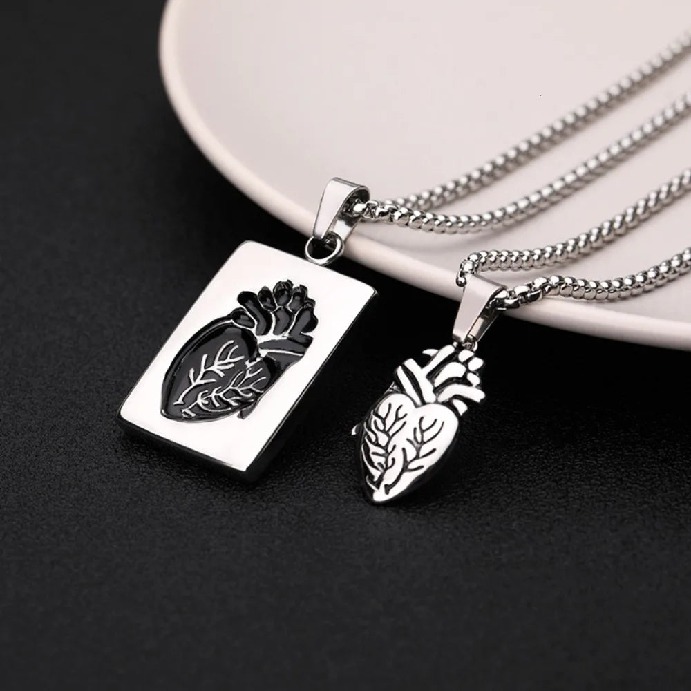 Popular Couple Heart Shaped Bead Chain Rock Style Pendant Necklace