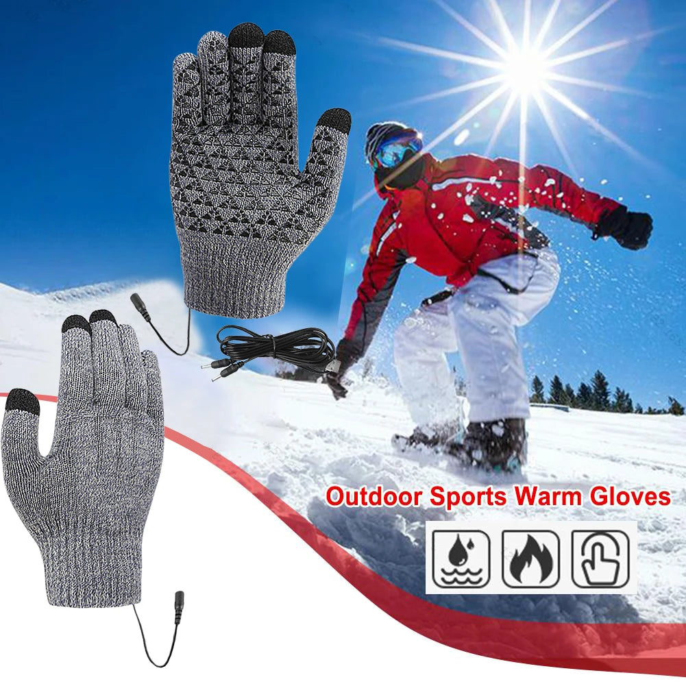 Rechargeable Electric Heated Gloves USB Heated Knitted Gloves Skiing Climbing Motorcycle Gloves Winter Cycling Glove for Outdoor