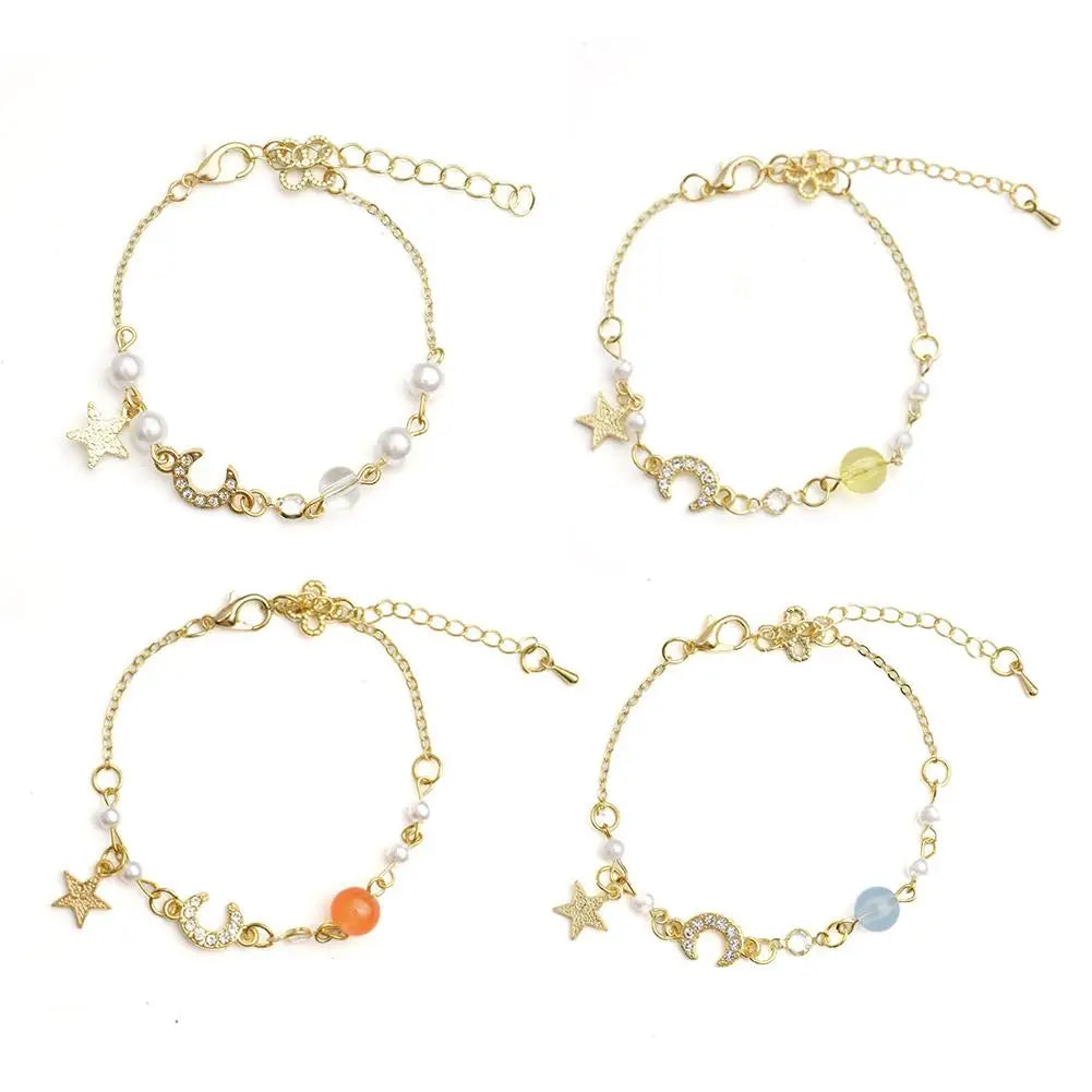 Korean Zircon Pearl Star Moon Bracelets For Women Cute Elegant Bow Adjustable Bracelet Bangle Girls Fashion Jewelry Party Gift