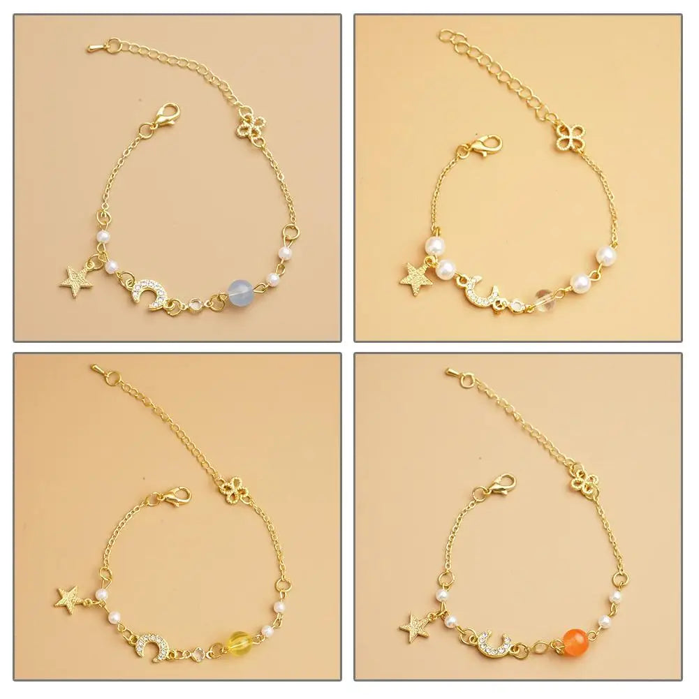 Korean Zircon Pearl Star Moon Bracelets For Women Cute Elegant Bow Adjustable Bracelet Bangle Girls Fashion Jewelry Party Gift