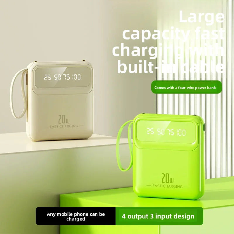 20000mAh 10000mAh Power Bank Built-in Cable Phone External Battery Powerbank Charger for Xiaomi Poco iPhone Samsung iPad