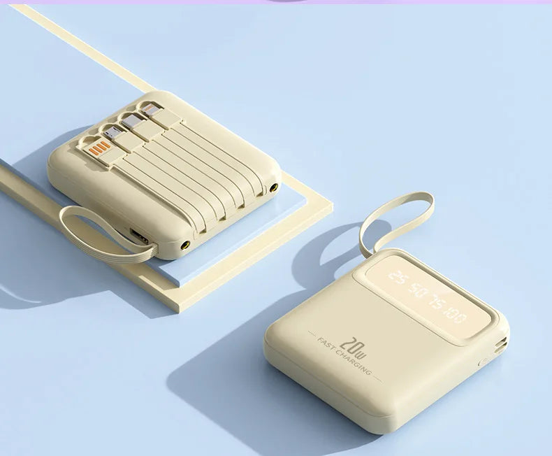 20000mAh 10000mAh Power Bank Built-in Cable Phone External Battery Powerbank Charger for Xiaomi Poco iPhone Samsung iPad