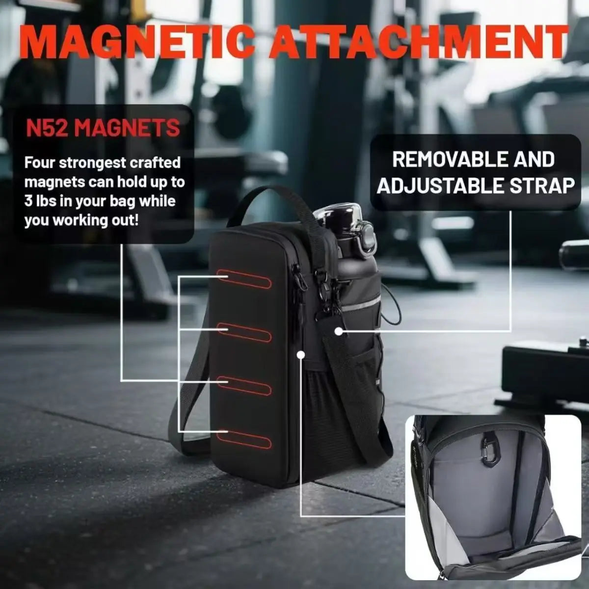 Magnetic Water Bottle Sling Bag Adjustable Large Capacity Gym Bottle Bag Waterproof Convenience Crossbody Sports Bag Gym For Men