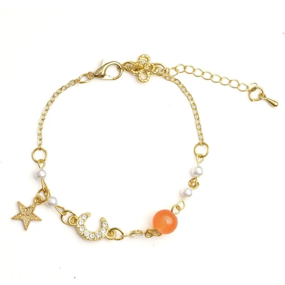Korean Zircon Pearl Star Moon Bracelets For Women Cute Elegant Bow Adjustable Bracelet Bangle Girls Fashion Jewelry Party Gift