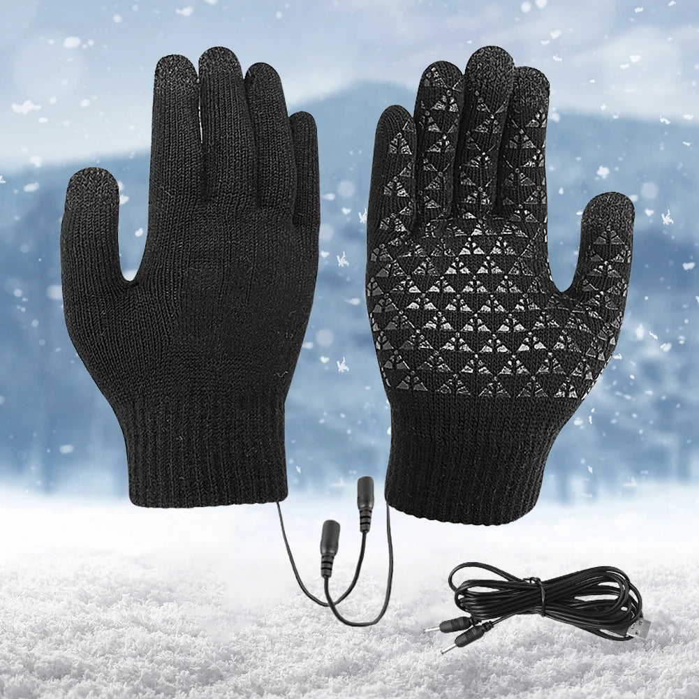 Rechargeable Electric Heated Gloves USB Heated Knitted Gloves Skiing Climbing Motorcycle Gloves Winter Cycling Glove for Outdoor