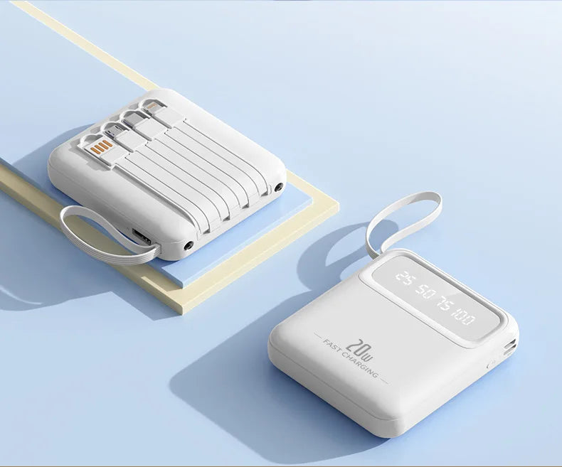 20000mAh 10000mAh Power Bank Built-in Cable Phone External Battery Powerbank Charger for Xiaomi Poco iPhone Samsung iPad