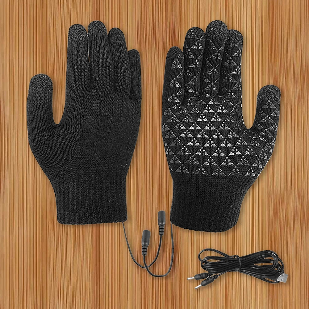 Rechargeable Electric Heated Gloves USB Heated Knitted Gloves Skiing Climbing Motorcycle Gloves Winter Cycling Glove for Outdoor