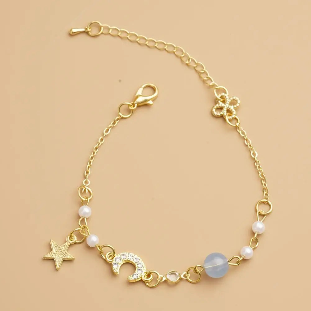 Korean Zircon Pearl Star Moon Bracelets For Women Cute Elegant Bow Adjustable Bracelet Bangle Girls Fashion Jewelry Party Gift