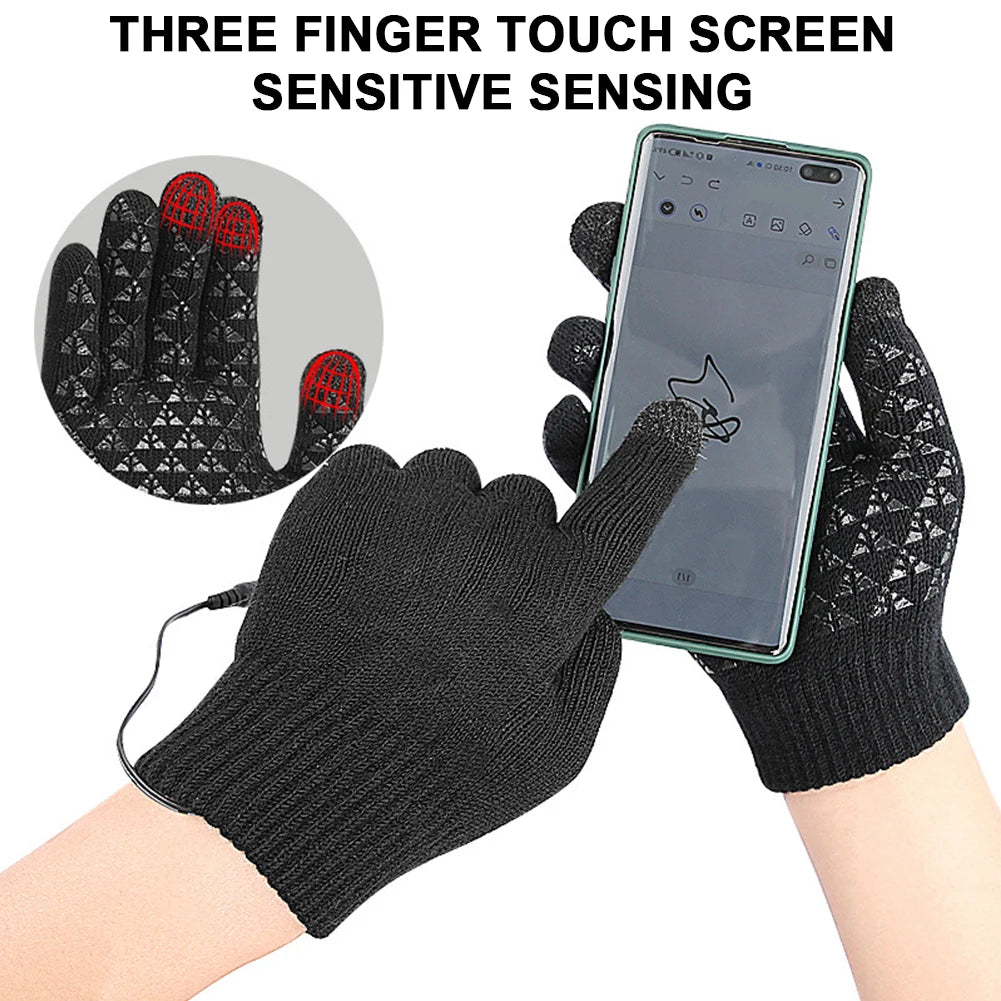 Rechargeable Electric Heated Gloves USB Heated Knitted Gloves Skiing Climbing Motorcycle Gloves Winter Cycling Glove for Outdoor
