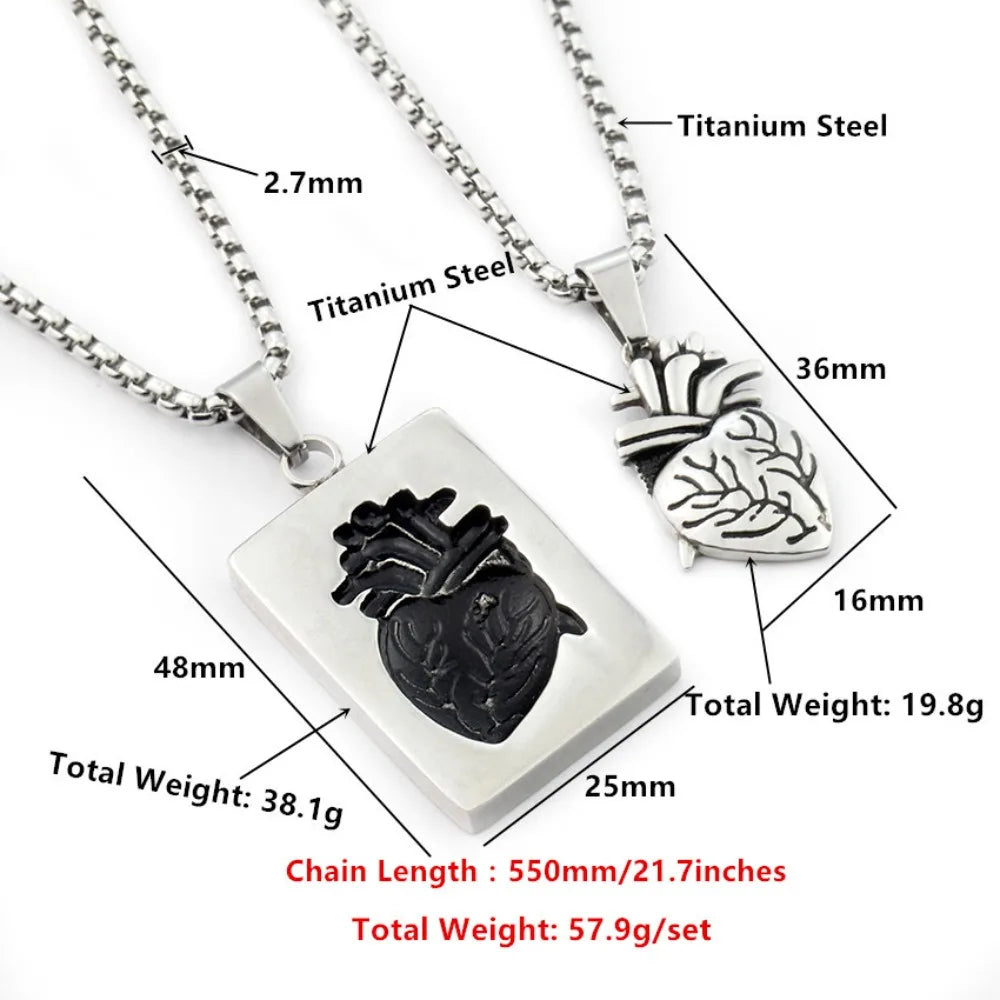 Popular Couple Heart Shaped Bead Chain Rock Style Pendant Necklace
