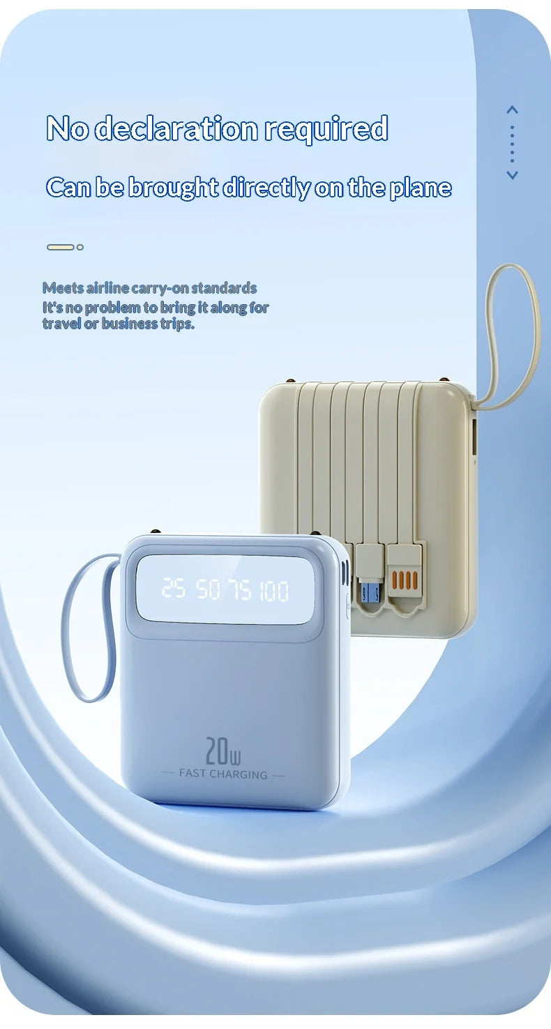 20000mAh 10000mAh Power Bank Built-in Cable Phone External Battery Powerbank Charger for Xiaomi Poco iPhone Samsung iPad