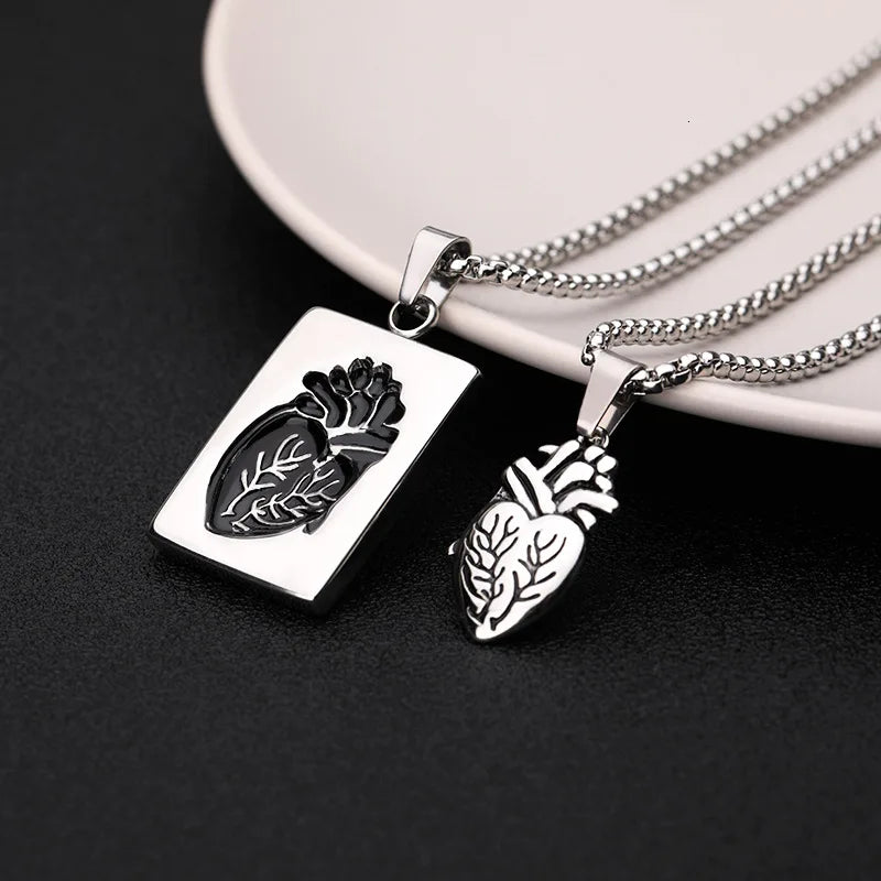 Popular Couple Heart Shaped Bead Chain Rock Style Pendant Necklace