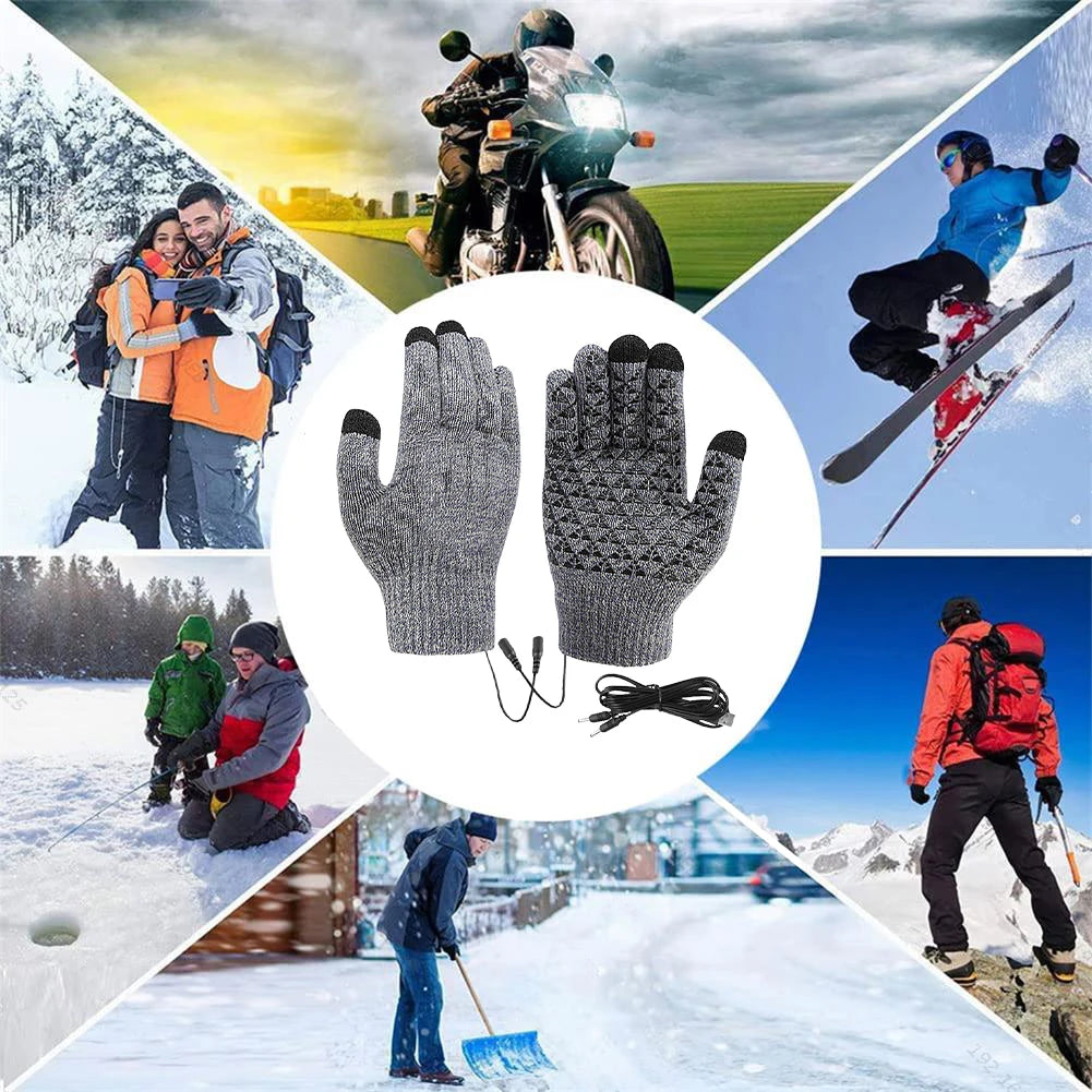 Rechargeable Electric Heated Gloves USB Heated Knitted Gloves Skiing Climbing Motorcycle Gloves Winter Cycling Glove for Outdoor