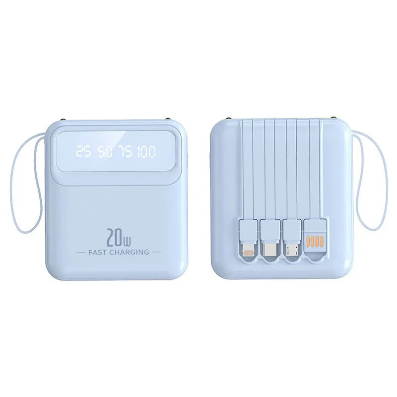 20000mAh 10000mAh Power Bank Built-in Cable Phone External Battery Powerbank Charger for Xiaomi Poco iPhone Samsung iPad