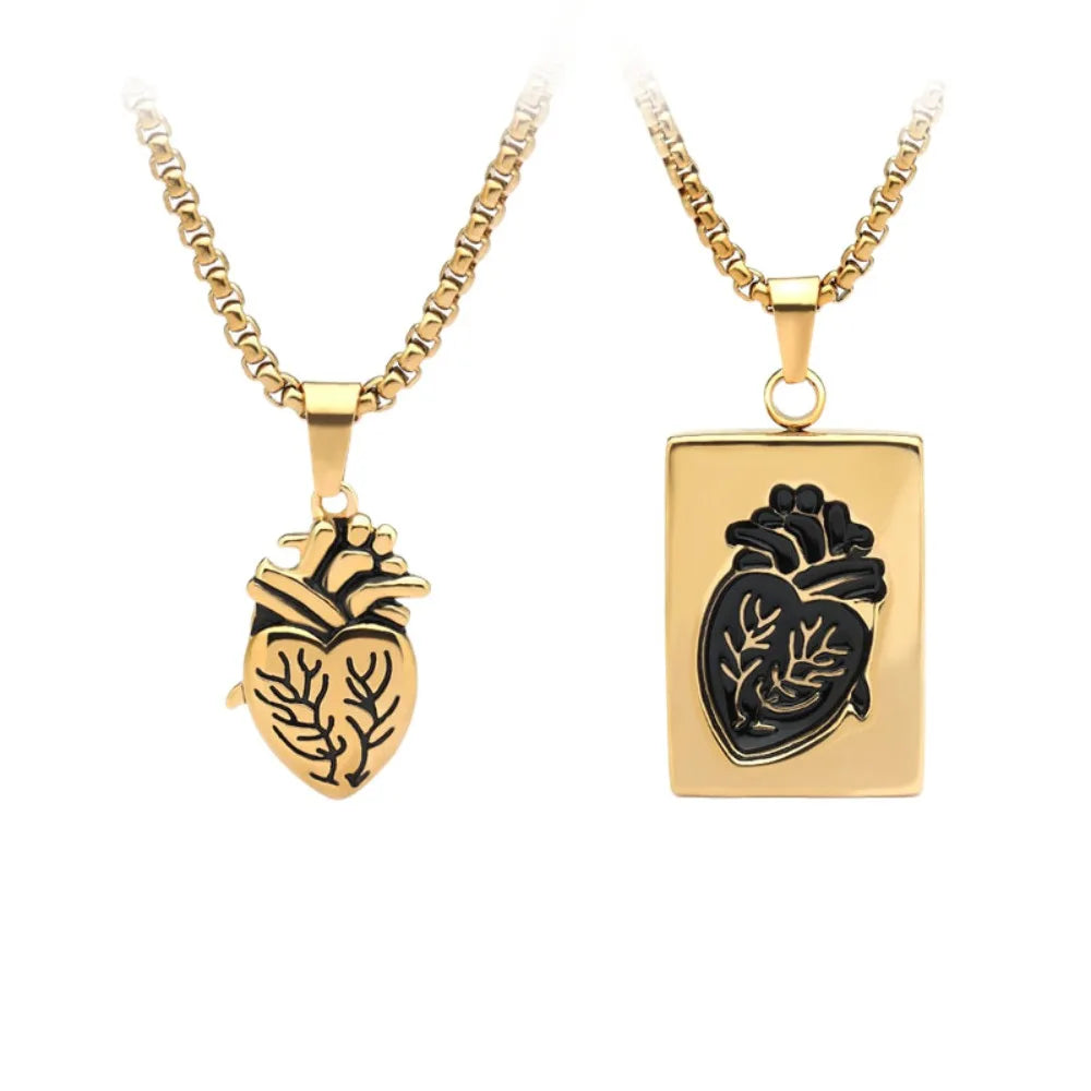 Popular Couple Heart Shaped Bead Chain Rock Style Pendant Necklace