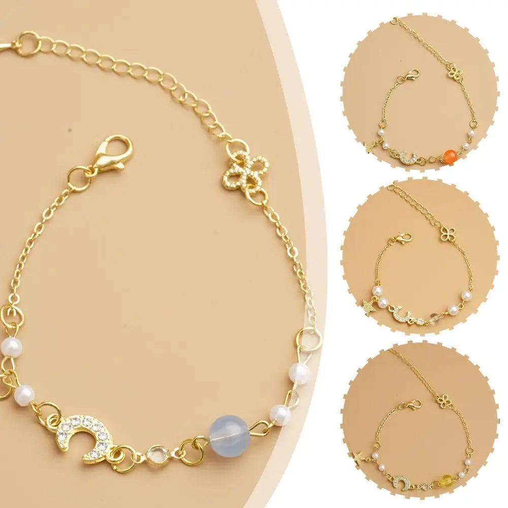 Korean Zircon Pearl Star Moon Bracelets For Women Cute Elegant Bow Adjustable Bracelet Bangle Girls Fashion Jewelry Party Gift