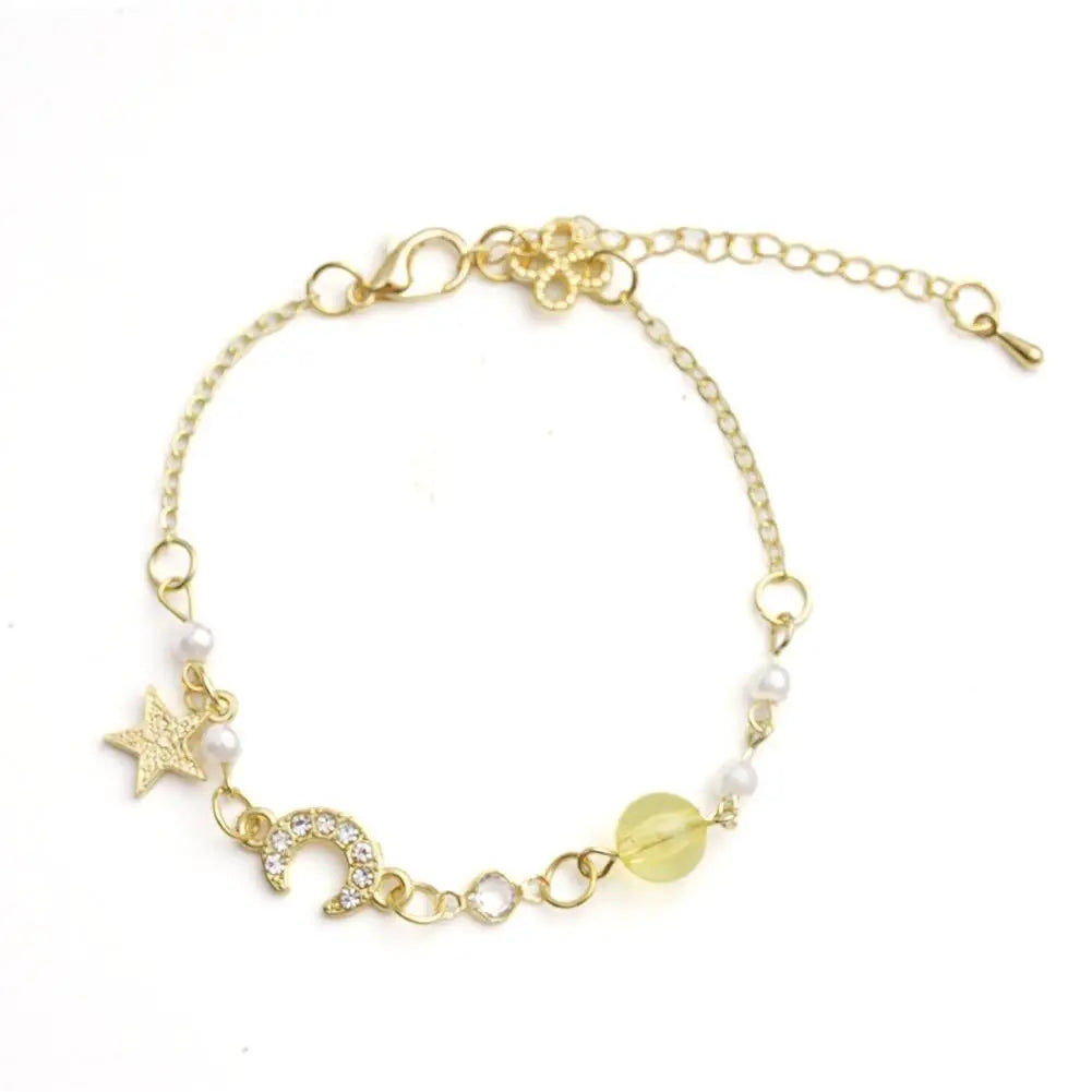 Korean Zircon Pearl Star Moon Bracelets For Women Cute Elegant Bow Adjustable Bracelet Bangle Girls Fashion Jewelry Party Gift