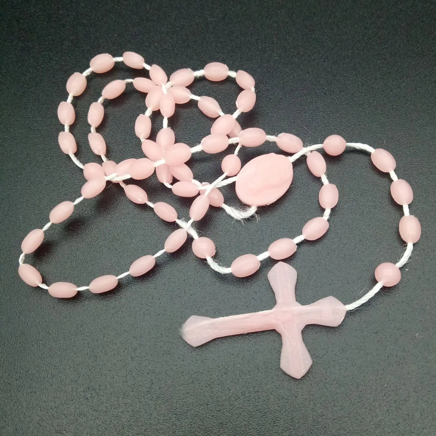 Luminous Glowing Rosary Necklace Plastic Catholic Cross Necklace Religious