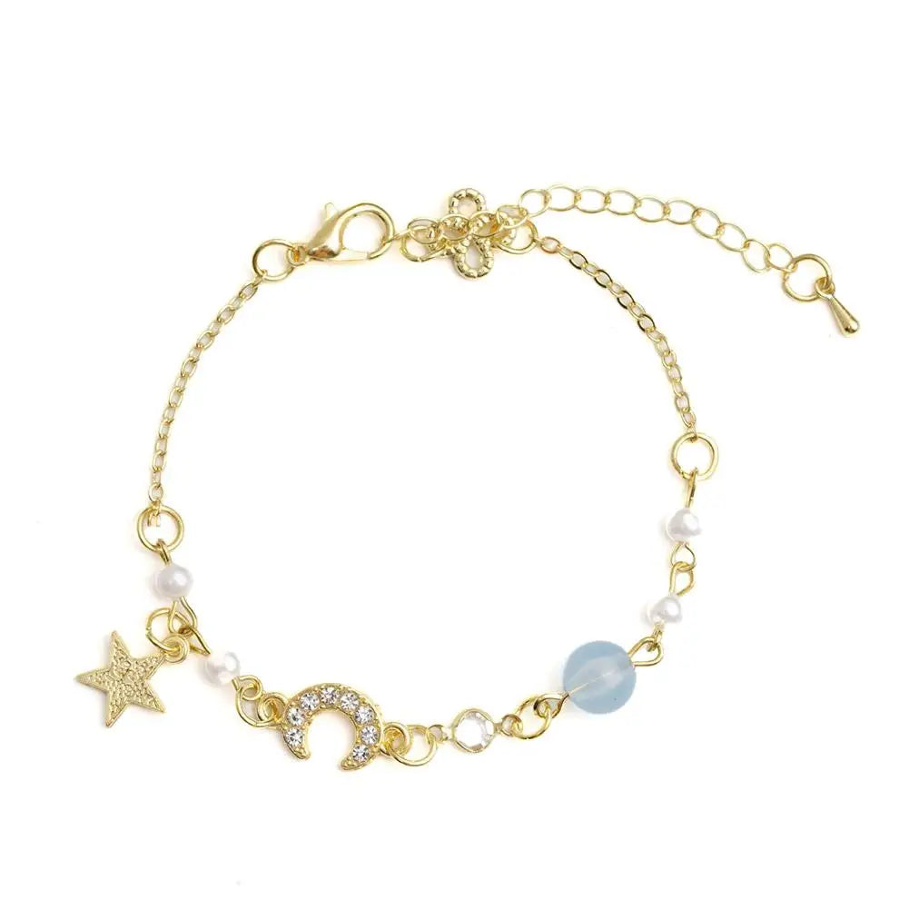 Korean Zircon Pearl Star Moon Bracelets For Women Cute Elegant Bow Adjustable Bracelet Bangle Girls Fashion Jewelry Party Gift