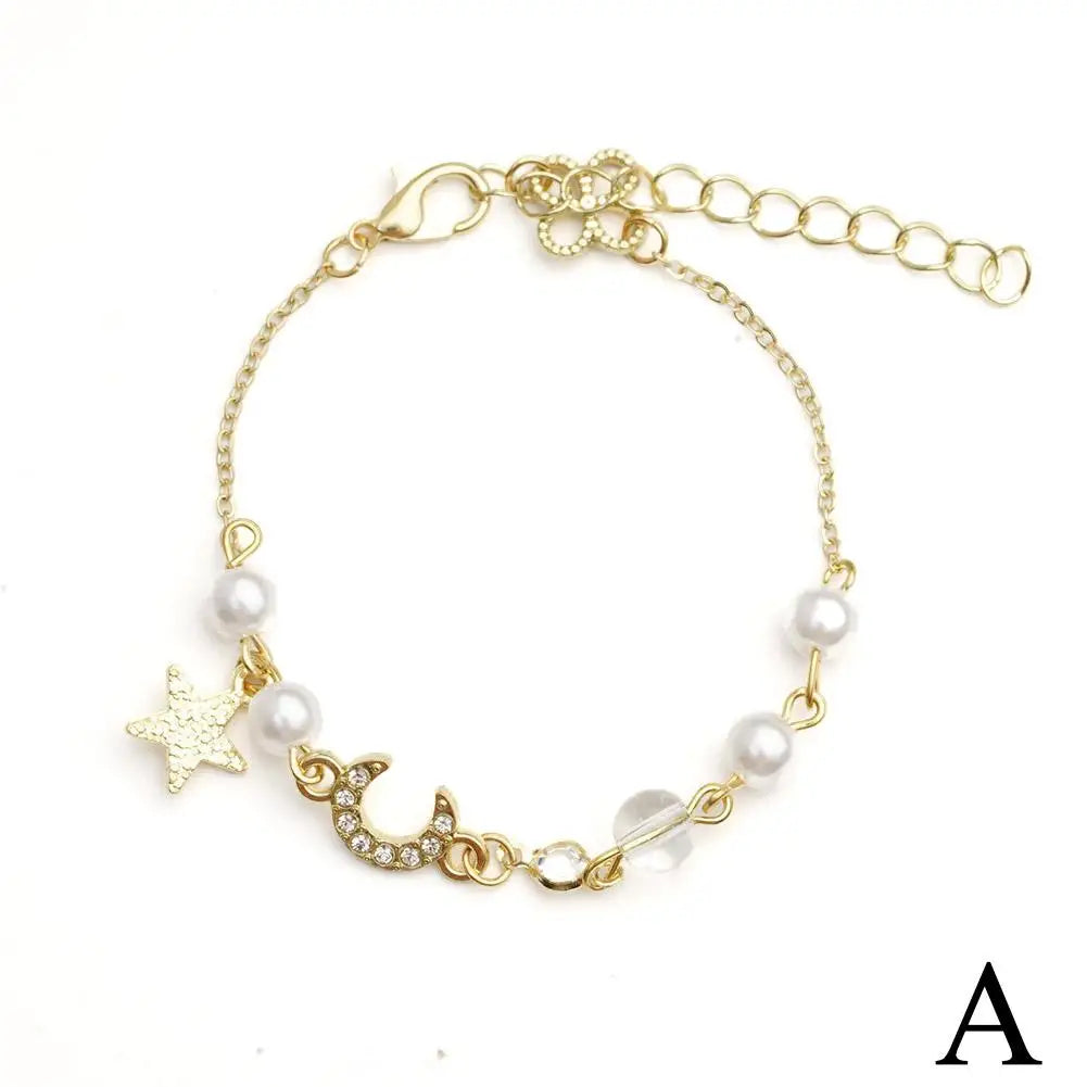 Korean Zircon Pearl Star Moon Bracelets For Women Cute Elegant Bow Adjustable Bracelet Bangle Girls Fashion Jewelry Party Gift