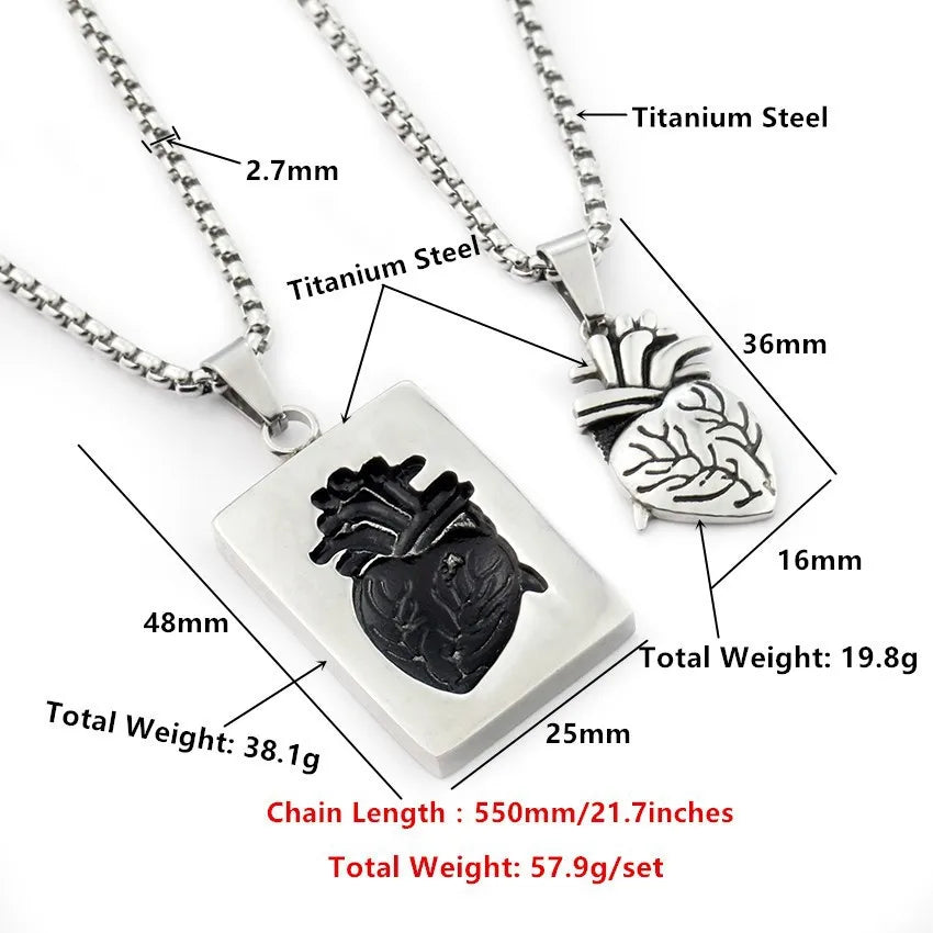 Popular Couple Heart Shaped Bead Chain Rock Style Pendant Necklace