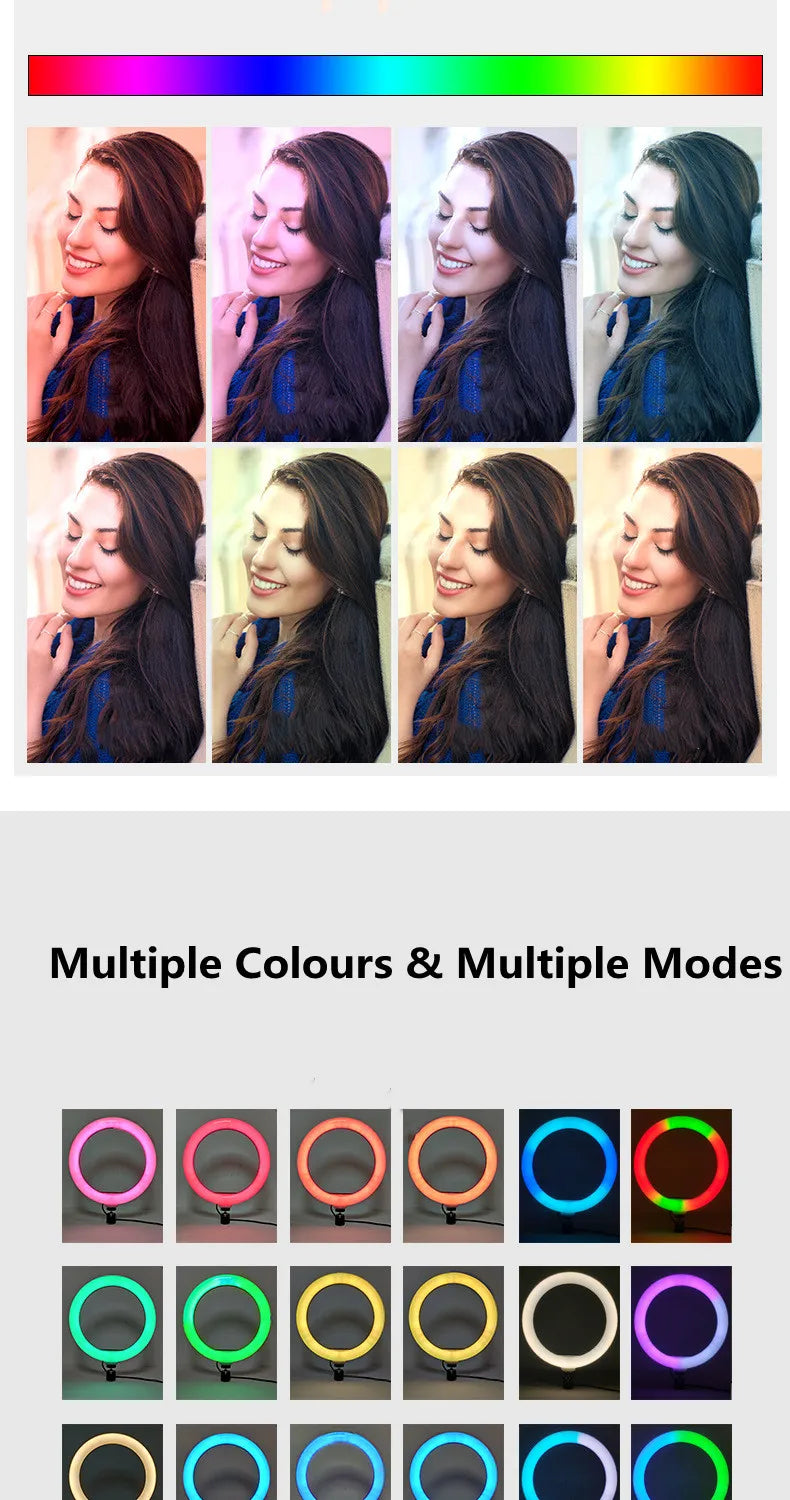 13" RGB Selfie Ring Light Tripod Stand Phone Holder Dimmable LED Ringlight for Live Stream/Makeup/YouTube/Photography