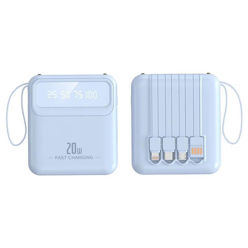 20000mAh 10000mAh Power Bank Built-in Cable Phone External Battery Powerbank Charger for Xiaomi Poco iPhone Samsung iPad