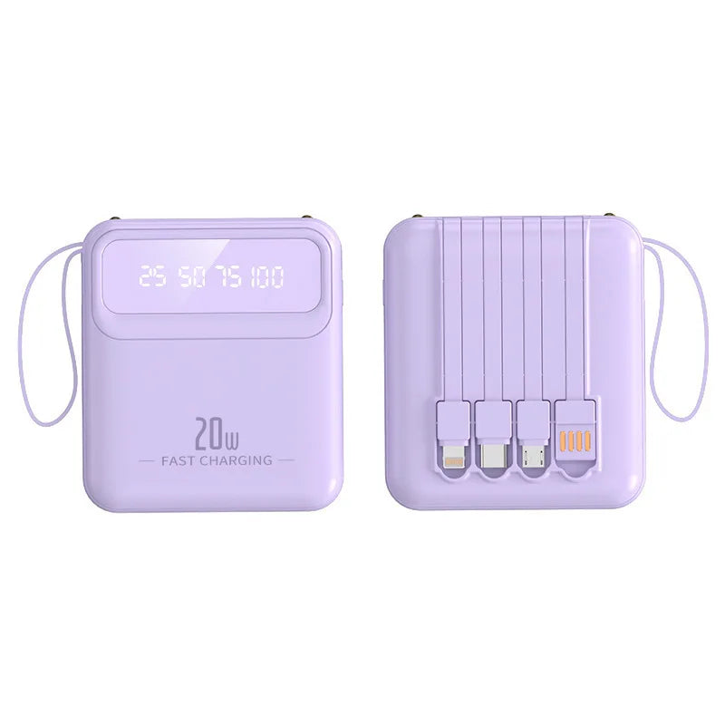 20000mAh 10000mAh Power Bank Built-in Cable Phone External Battery Powerbank Charger for Xiaomi Poco iPhone Samsung iPad