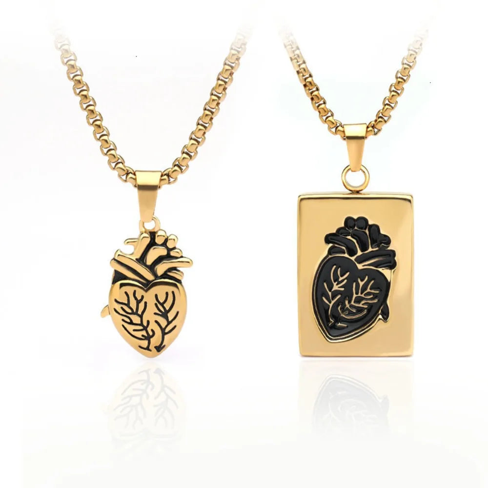 Popular Couple Heart Shaped Bead Chain Rock Style Pendant Necklace