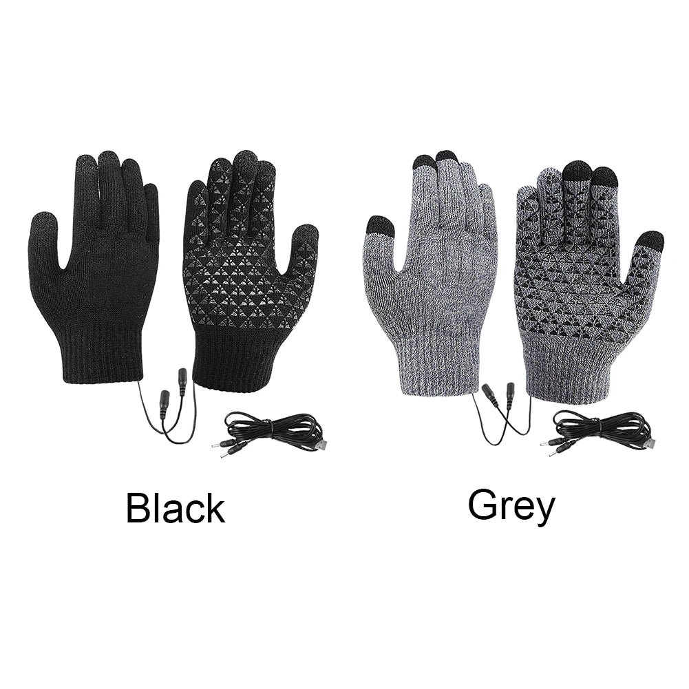 Rechargeable Electric Heated Gloves USB Heated Knitted Gloves Skiing Climbing Motorcycle Gloves Winter Cycling Glove for Outdoor