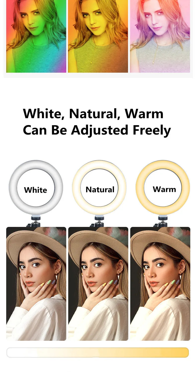 13" RGB Selfie Ring Light Tripod Stand Phone Holder Dimmable LED Ringlight for Live Stream/Makeup/YouTube/Photography