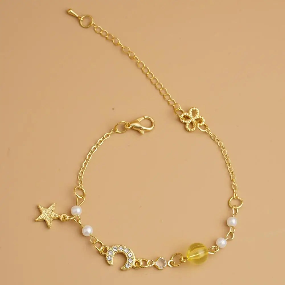 Korean Zircon Pearl Star Moon Bracelets For Women Cute Elegant Bow Adjustable Bracelet Bangle Girls Fashion Jewelry Party Gift