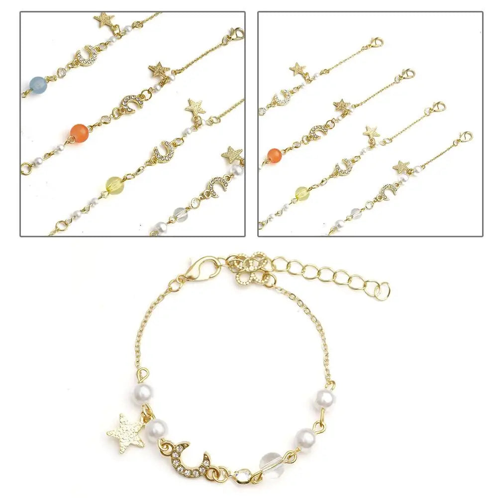 Korean Zircon Pearl Star Moon Bracelets For Women Cute Elegant Bow Adjustable Bracelet Bangle Girls Fashion Jewelry Party Gift