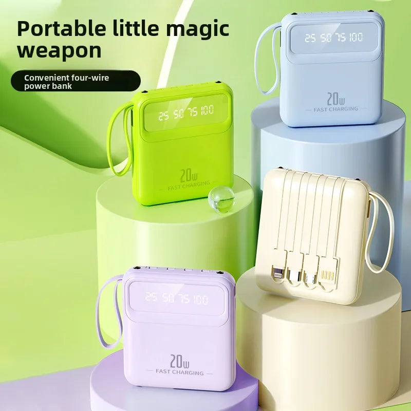 20000mAh 10000mAh Power Bank Built-in Cable Phone External Battery Powerbank Charger for Xiaomi Poco iPhone Samsung iPad