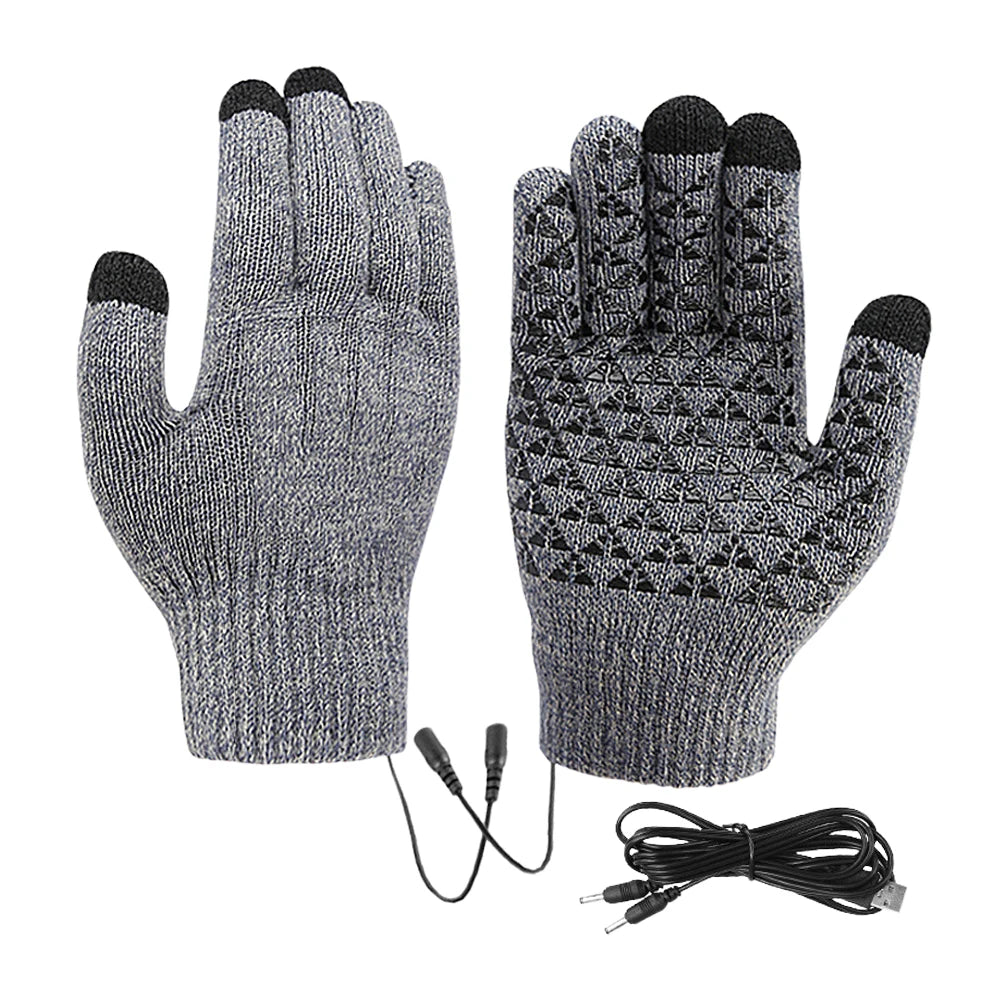 Rechargeable Electric Heated Gloves USB Heated Knitted Gloves Skiing Climbing Motorcycle Gloves Winter Cycling Glove for Outdoor
