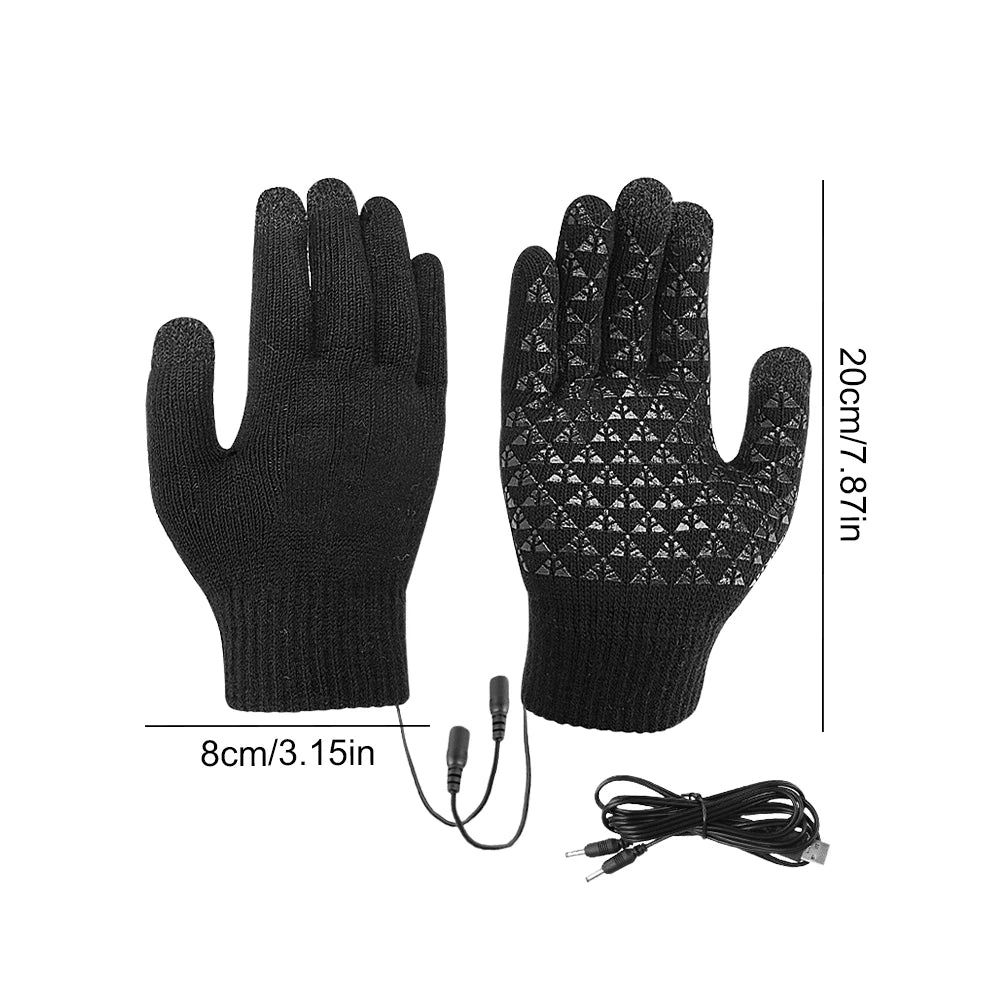Rechargeable Electric Heated Gloves USB Heated Knitted Gloves Skiing Climbing Motorcycle Gloves Winter Cycling Glove for Outdoor