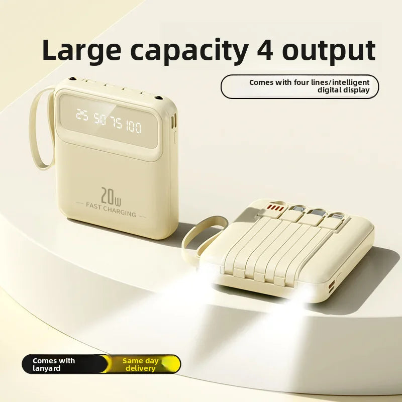 20000mAh 10000mAh Power Bank Built-in Cable Phone External Battery Powerbank Charger for Xiaomi Poco iPhone Samsung iPad