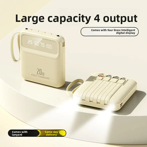 20000mAh 10000mAh Power Bank Built-in Cable Phone External Battery Powerbank Charger for Xiaomi Poco iPhone Samsung iPad