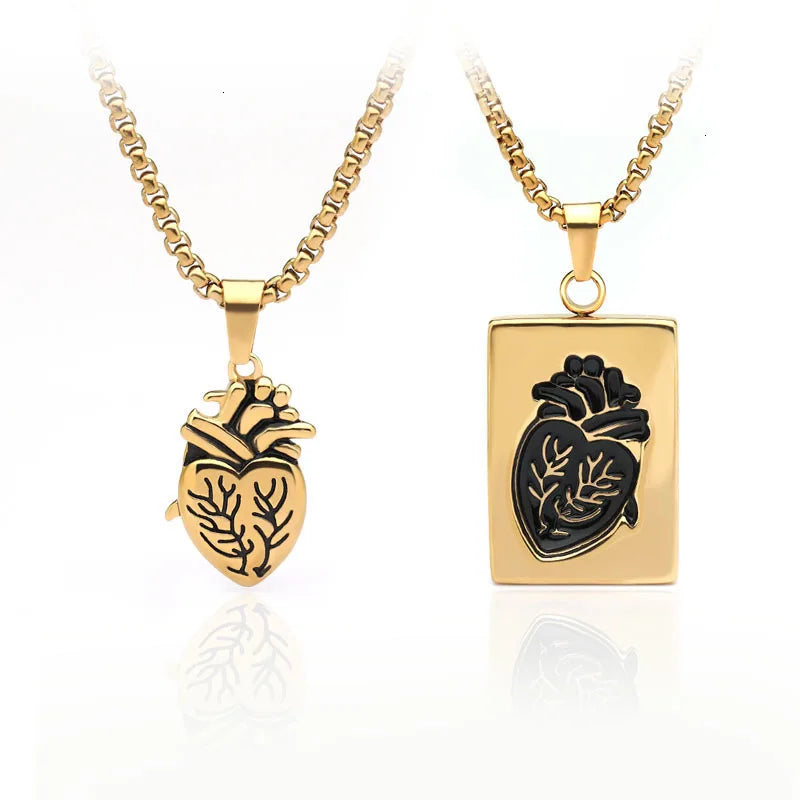 Popular Couple Heart Shaped Bead Chain Rock Style Pendant Necklace