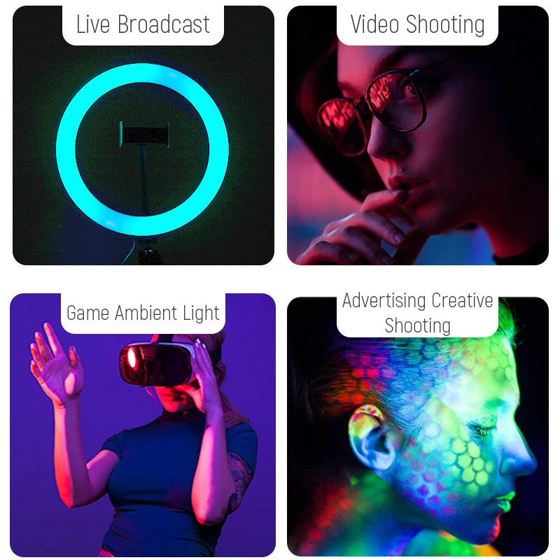 13" RGB Selfie Ring Light Tripod Stand Phone Holder Dimmable LED Ringlight for Live Stream/Makeup/YouTube/Photography