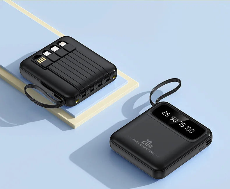 20000mAh 10000mAh Power Bank Built-in Cable Phone External Battery Powerbank Charger for Xiaomi Poco iPhone Samsung iPad