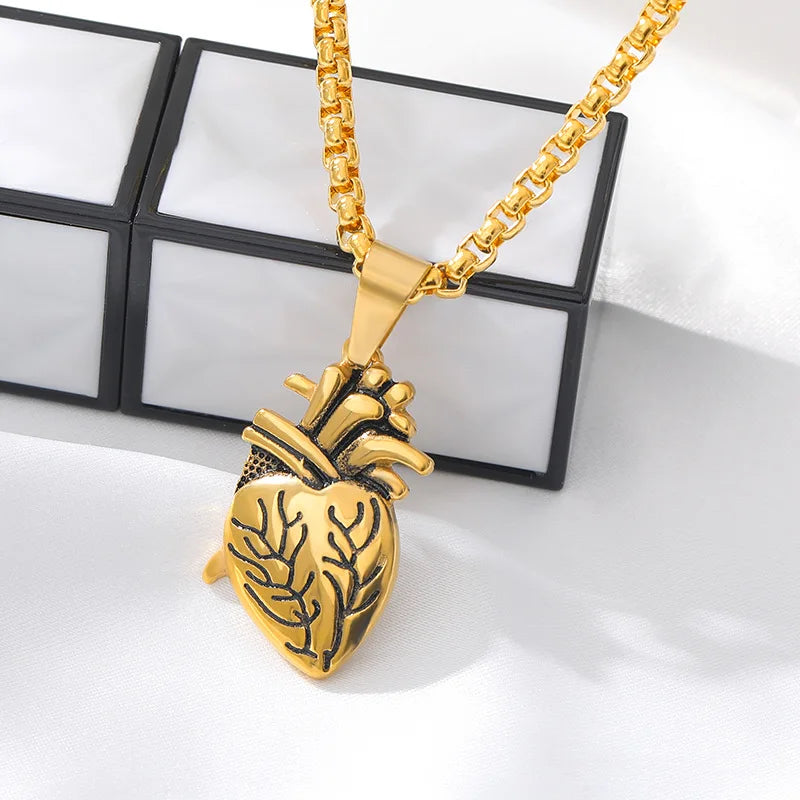 Popular Couple Heart Shaped Bead Chain Rock Style Pendant Necklace