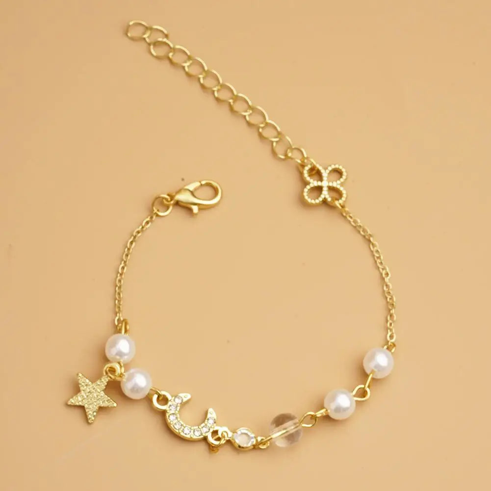 Korean Zircon Pearl Star Moon Bracelets For Women Cute Elegant Bow Adjustable Bracelet Bangle Girls Fashion Jewelry Party Gift