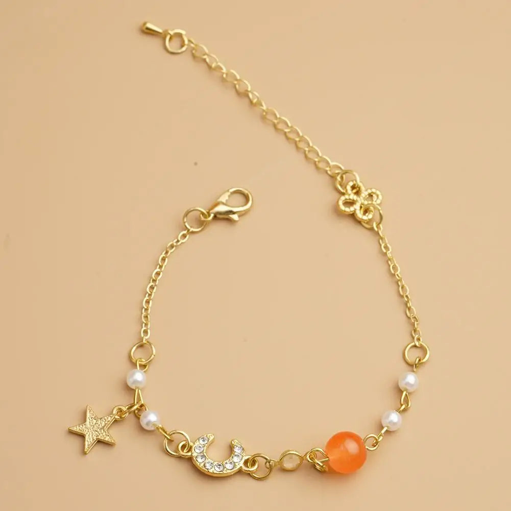Korean Zircon Pearl Star Moon Bracelets For Women Cute Elegant Bow Adjustable Bracelet Bangle Girls Fashion Jewelry Party Gift
