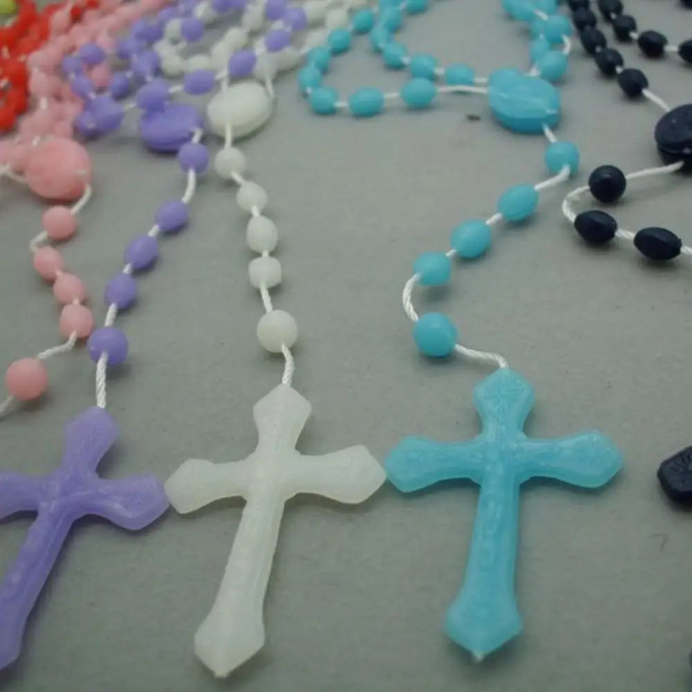 Luminous Glowing Rosary Necklace Plastic Catholic Cross Necklace Religious