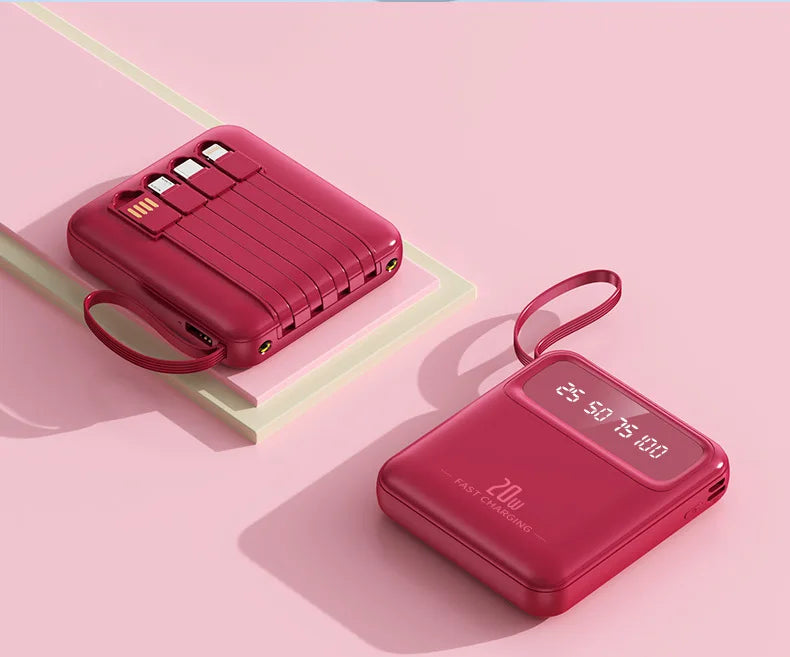 20000mAh 10000mAh Power Bank Built-in Cable Phone External Battery Powerbank Charger for Xiaomi Poco iPhone Samsung iPad