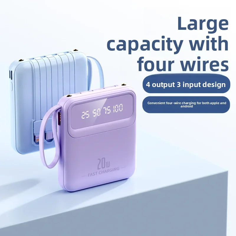20000mAh 10000mAh Power Bank Built-in Cable Phone External Battery Powerbank Charger for Xiaomi Poco iPhone Samsung iPad